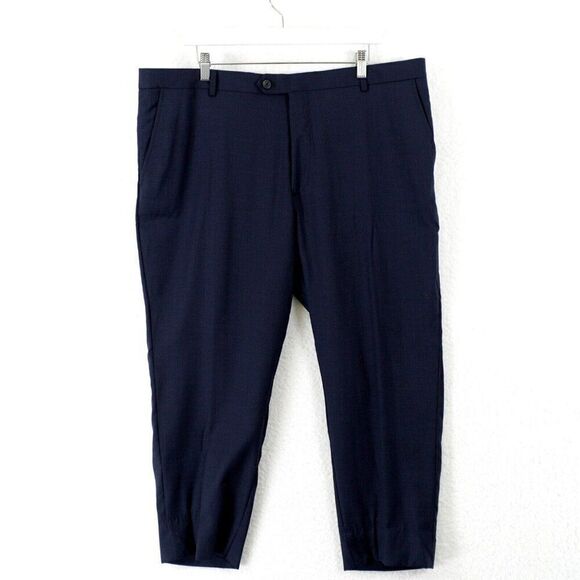 Pronto Uomo Blue Sharkskin Wool Flat Front Mid Rise Dress Pants 40/26 Lined Part - Picture 1 of 7